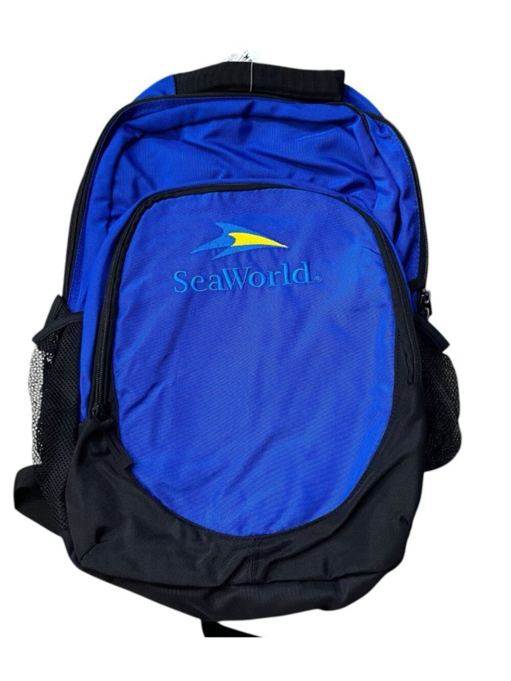 Large Sea World Blue Canvas Backpack Embroidered Side Drink Pockets Padded  NWT